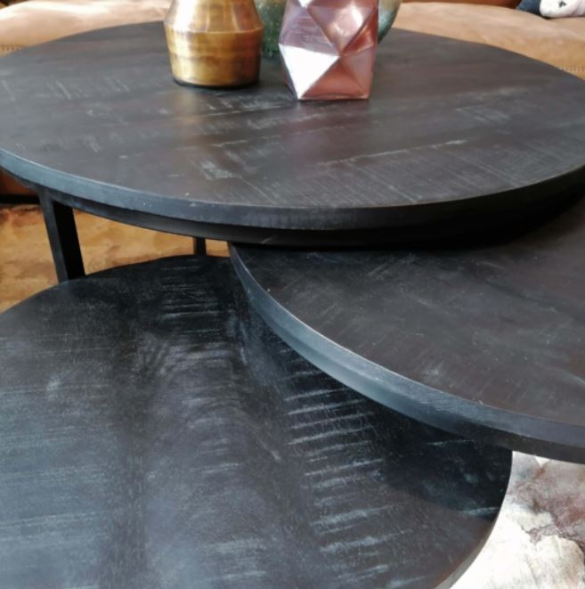 binding Plicht dak zwarte ronde tafelset mangohout kopen | aktiewonen.nl