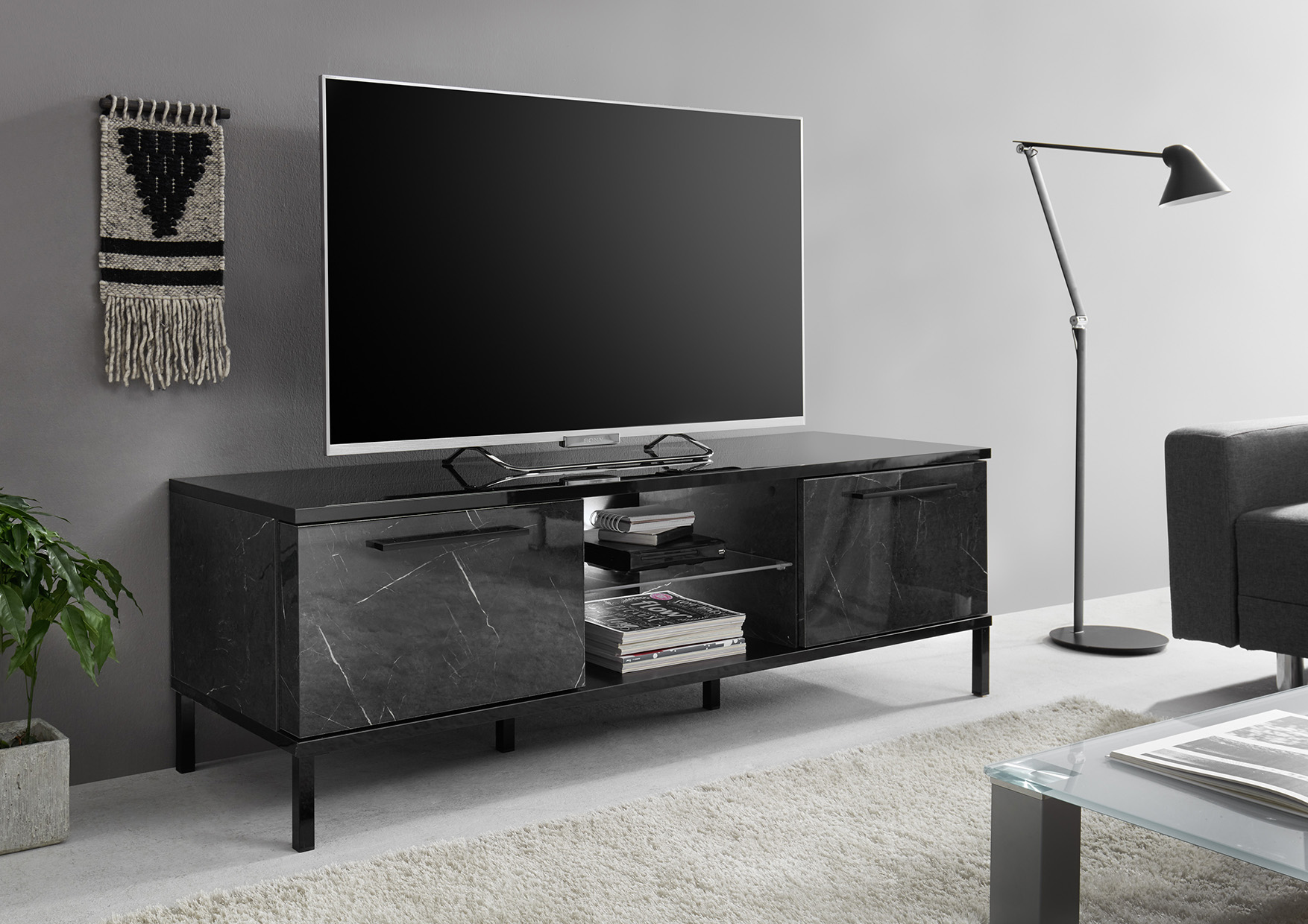 Mijnwerker onkruid Kan niet Hoogglans tv meubel zwart marmer look | Aktiewonen.nl