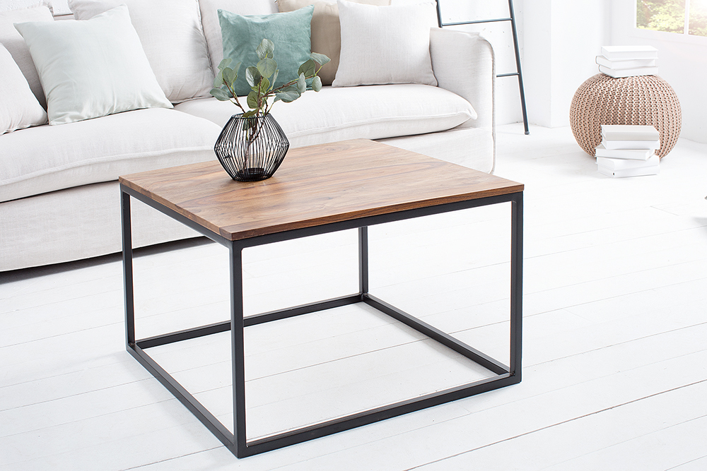vierkante salontafel met metaal en hout |
