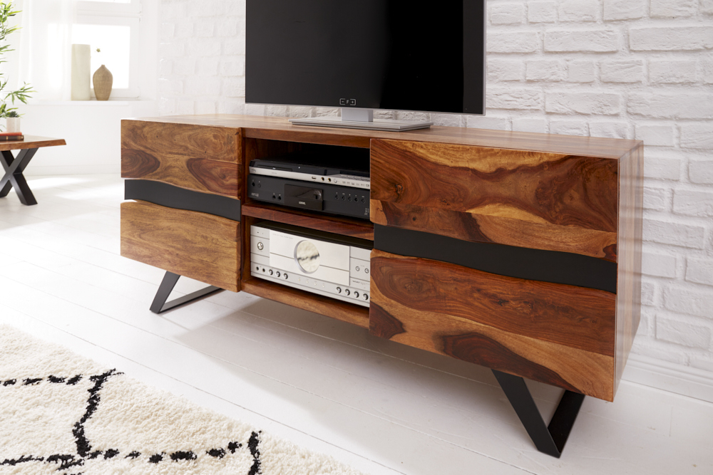 TV meubel sheesham 160 cm - Hoogglans meubelen mango houten | Aktie Wonen.nl
