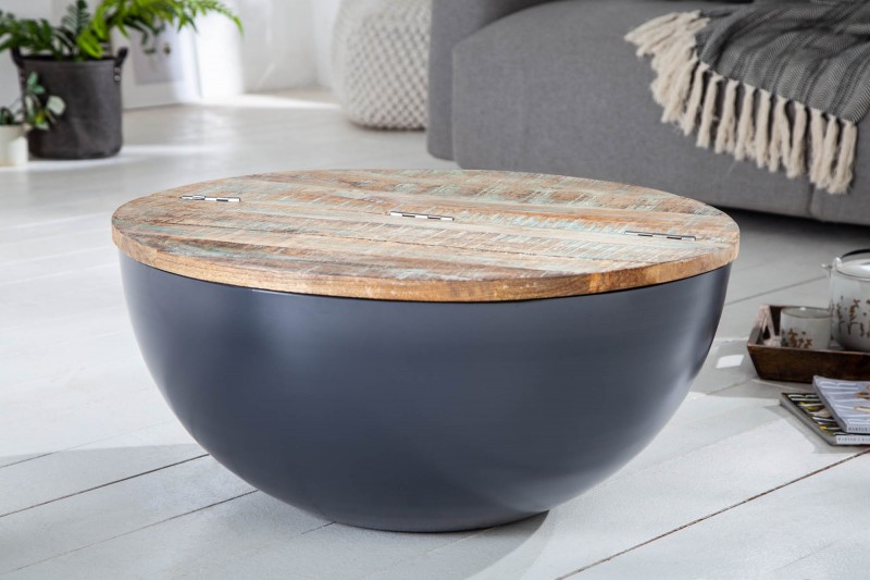 ronde salontafel Bowl zwart - Hoogglans meubelen / mango houten meubelen Aktie Wonen.nl