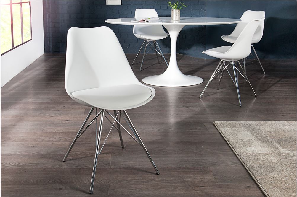 strelen silhouet Cursus moderne eetkamerstoel met witte zitting en zilver kleurige poten kopen |  Aktie Wonen.nl