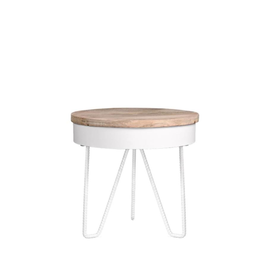 Je zal beter worden Relatieve grootte invoer sfeervolle witte bijzettafel met houten tafelblad | Aktie Wonen.nl