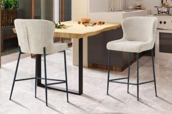 stevige barstoelen beige bouclé