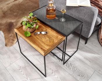 tafel set antraciet steenlook bruin mangohout