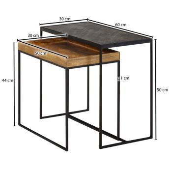 tafel set antraciet steenlook bruin mangohout