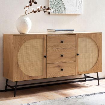 dressoir eikenlook met rotan deuren 140 cm