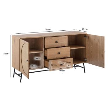 dressoir eikenlook met rotan deuren 140 cm