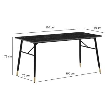 Eetkamertafel zwart marmerlook 160 cm