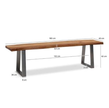 eettafel bank acaciahout 180 cm poten zilver