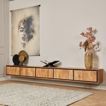 hangend design TV meubel mangohout 280cm