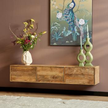 zwevend tv meubel naturel mangohout 160 cm