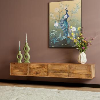 zwevend tv meubel naturel bruin mangohout 200 cm