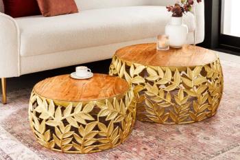 salontafel set leaf goud acaciahout