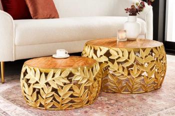 salontafel set leaf goud acaciahout