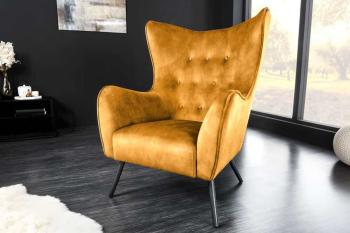 Oorfauteuil geel fluweel