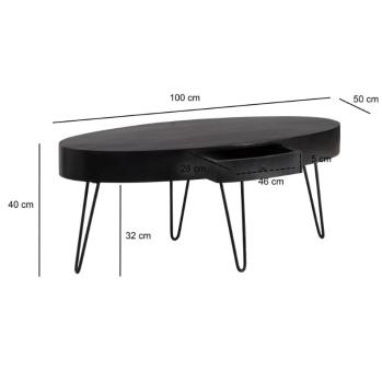 ovale salontafel zwart mangohout 100cm