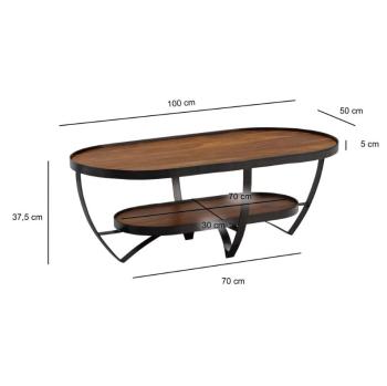 ovale salontafel sheesham hout met plateau 100cm