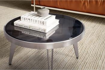 ronde salontafel zilver met zwart glas 60 cm