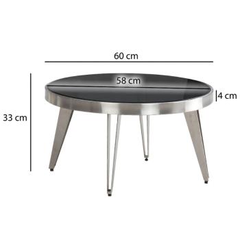 ronde salontafel zilver met zwart glas 60 cm