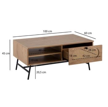 salontafel eiken decor met rotan 100 cm