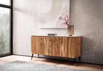 Sideboard acaciahout wit marmer 150 cm