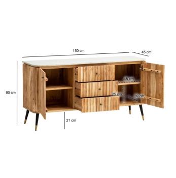 Sideboard acaciahout wit marmer 150 cm