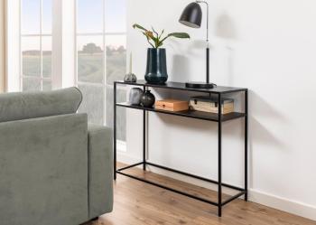 sidetable zwart metaal 100 cm met plateau