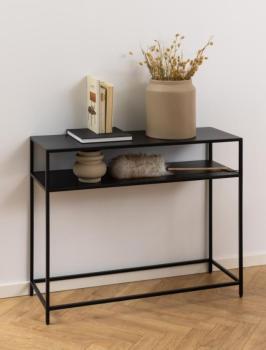 sidetable zwart metaal 100 cm met plateau