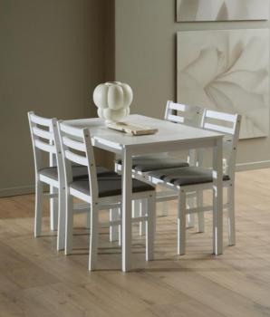 set eettafel wit 110 cm & 4 stoelen wit grijs