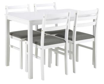 set eettafel wit 110 cm & 4 stoelen wit grijs