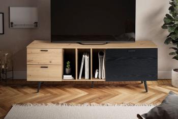 TV lowboard met eiken decor laden en zwarte klep 150cm