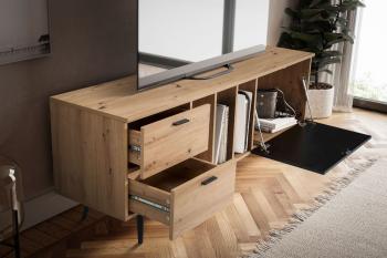 TV lowboard met eiken decor laden en zwarte klep 150cm