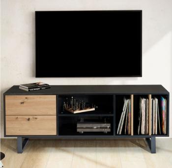 TV meubel zwart met eiken kleur laden 150 cm