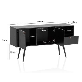 TV dressoir essen zwart eiken kleur 140 cm