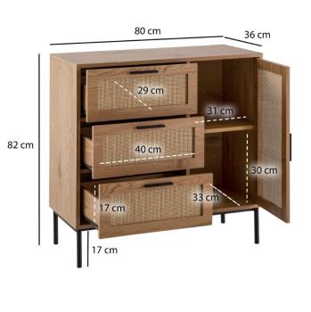 dressoir eiken decor met rotan 80 cm