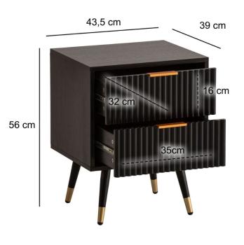 nachtkastje zwart met laden 43,5 cm