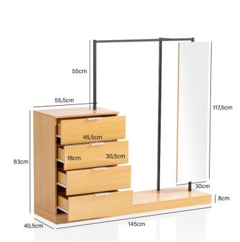 garderobe set eiken met ladekast, spiegel en roede