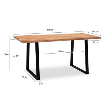 bureau tafel acaciahout 200 cm trapeze poten